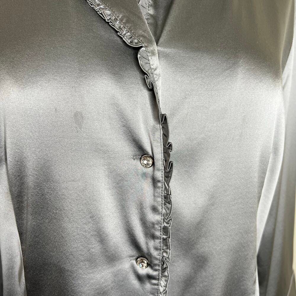 Doncaster Collection 100% Silk Top 12 Gray Silver Rhinestone Ruffle Satin Work - Picture 12 of 12
